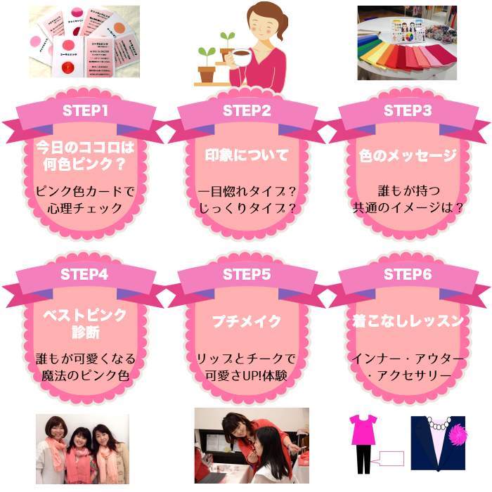 ピンク色カードで心理チェック一目惚れタイプ?じっくりタイプ?誰もが持つ共通のイメージは?誰もが可愛くなる魔法のピンク色リップとチークで可愛さUP!体験インナー・アウター・アクセサリー